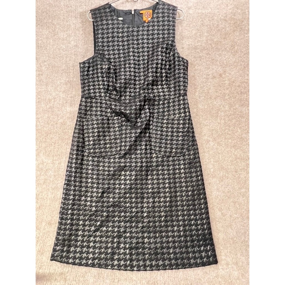 Tory Burch Women 14 Dress Metallic Houndstooth Sleeveless‎ A-Line Pockets Party